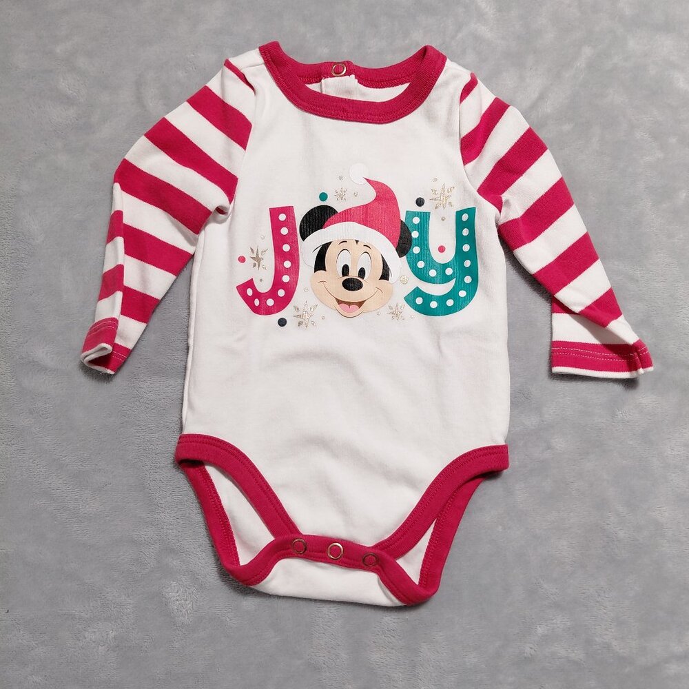 Disney Baby 6-9M 100% Cotton Christmas Joy Mickey Mouse Long Sleeve Bodysuit